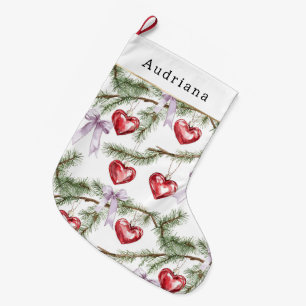 Hearts Trees Red Purple Bows Christmas Large Christmas Stocking