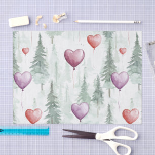 Hearts Trees Red Purple Christmas Tissue Paper