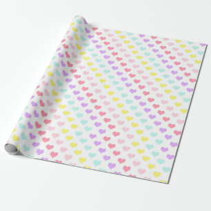 Hearts Unicorn Rainbow Colours Valentines Day Wrapping Paper