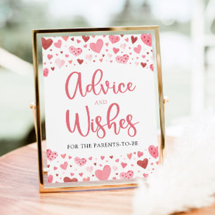 Hearts Valentine Baby Shower Advice and Wishes Poster