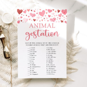 Hearts Valentine Baby Shower Animal Gestation Game Invitation