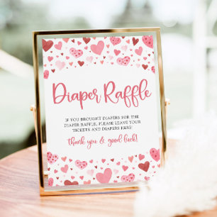 Hearts Valentine Baby Shower Diaper Raffle Sign