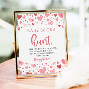 Hearts Valentine Baby Socks Hunt Baby Shower Game Poster