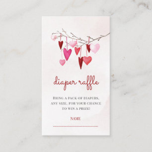 Hearts Valentine Girl Baby Shower Diaper Raffle Enclosure Card