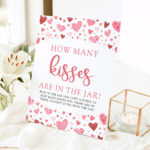 Hearts Valentine How Many Kisses Baby Shower Game  Pedestal Sign