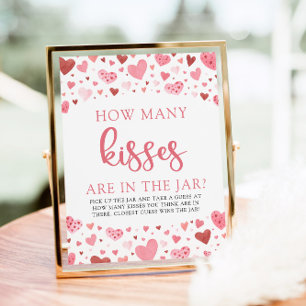 Hearts Valentine How Many Kisses Baby Shower Game  Poster