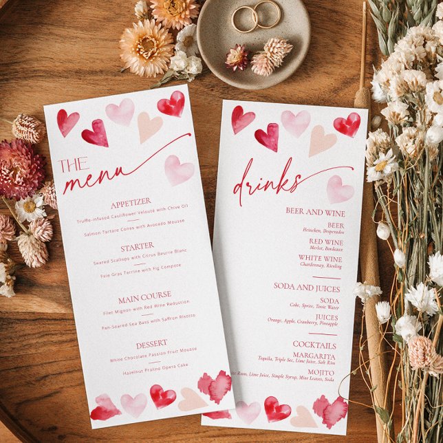 Hearts Valentines Day Food and Drinks Menu Card (Creator Uploaded)