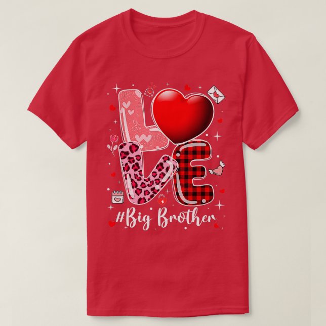 Hearts Valentines Day Love Big Brother Leopard Buf T-Shirt (Design Front)