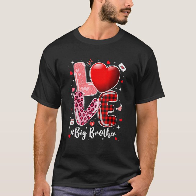 Hearts Valentines Day Love Big Brother Leopard Buf T-Shirt (Front)