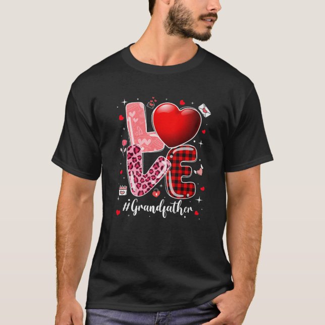 Hearts Valentines Day Love Grandfather Leopard Buf T-Shirt (Front)