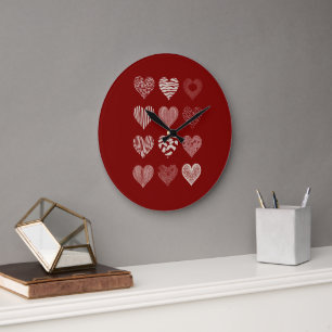 Hearts Valentine's Day Nine Hearts Valentine Love Large Clock