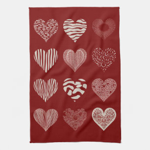 Hearts Valentine's Day Nine Hearts Valentine Love Tea Towel