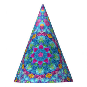 Hearts Vintage Violet & Blue Fractal Kaleidoscope Party Hat