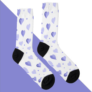 Hearts Watercolor Blue Pattern Socks