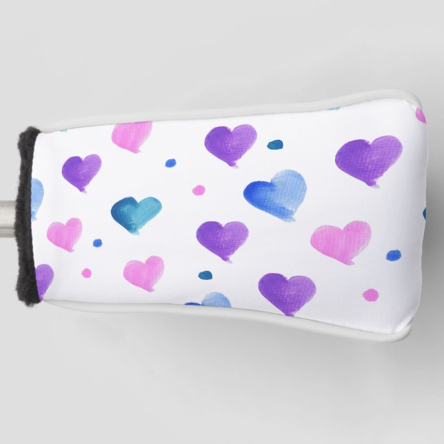 Hearts Watercolor Pattern Pink Blue Purple Golf Head Cover (Front)