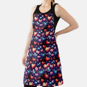 Hearts Watercolor Valentine Art Apron