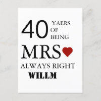 Hearts wedding 40th Anniversary Mr Mrs Right 