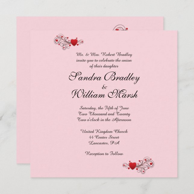 Hearts Wedding Invitation (Front/Back)