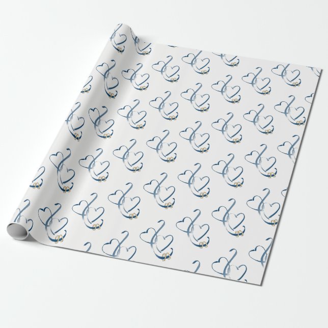 "Hearts & Wedding Rings" Wrapping Paper (Unrolled)
