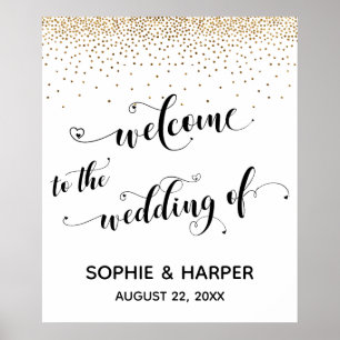 Hearts Welcome to Wedding Gold Confetti Sign