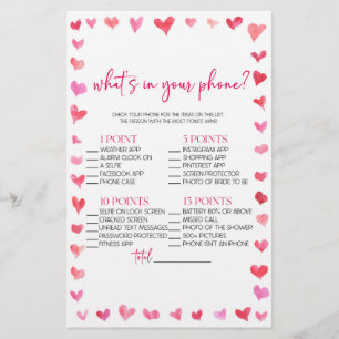Hearts What's In Your Phone? Bridal Shower Game  Stationery