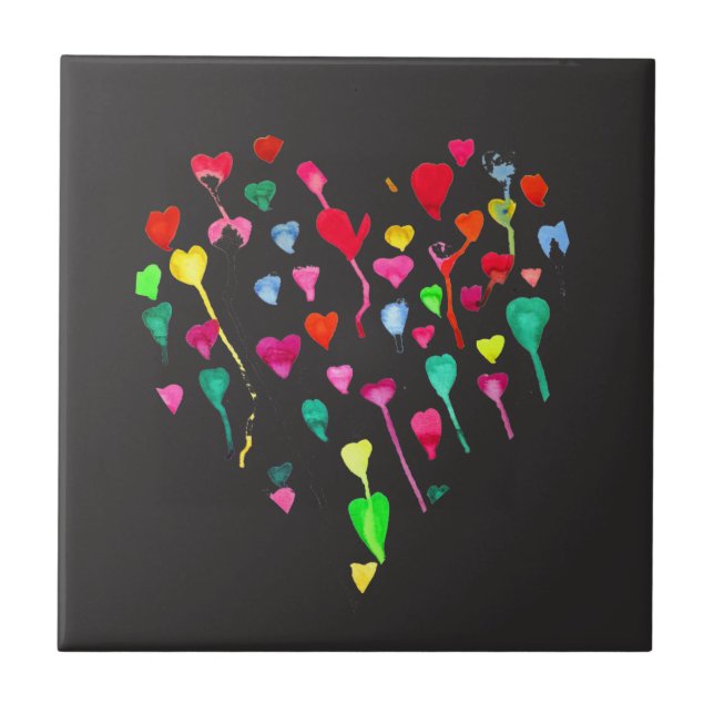 Hearts whimsical colourful rainbow heart art tile (Front)