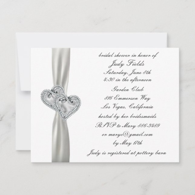 Hearts White Wedding Bridal Shower Invitations (Front)