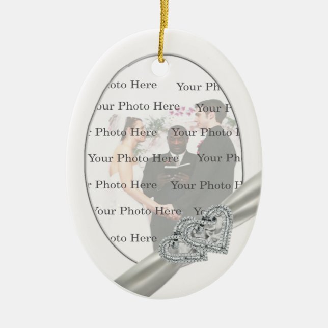 Hearts White Wedding Oval Ornament (Front)