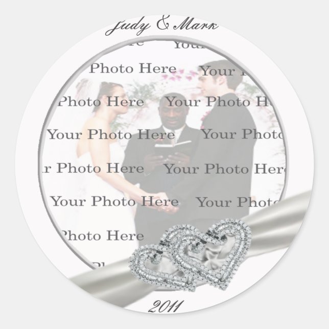 Hearts White Wedding Round Stickers (Front)