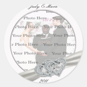 Hearts White Wedding Round Stickers