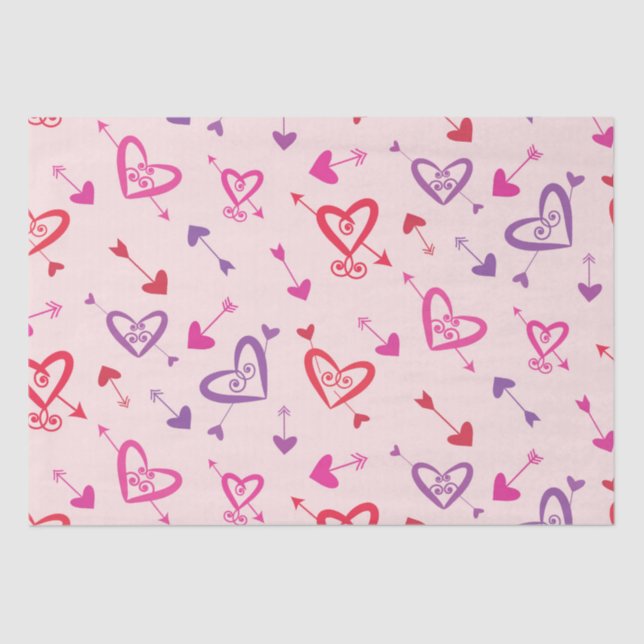 Hearts with Arrows pattern red pink purple    Tissue Paper (Front)