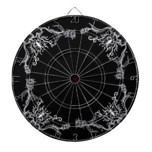 Hearts with Flowers and Butterfly in Tattoo Style Dartboard