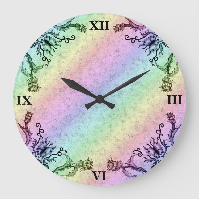 Hearts with Flowers and Butterfly in Tattoo Style Large Clock (Front)