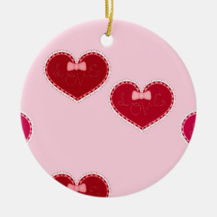 Hearts with lace on pink ceramic tree decoration