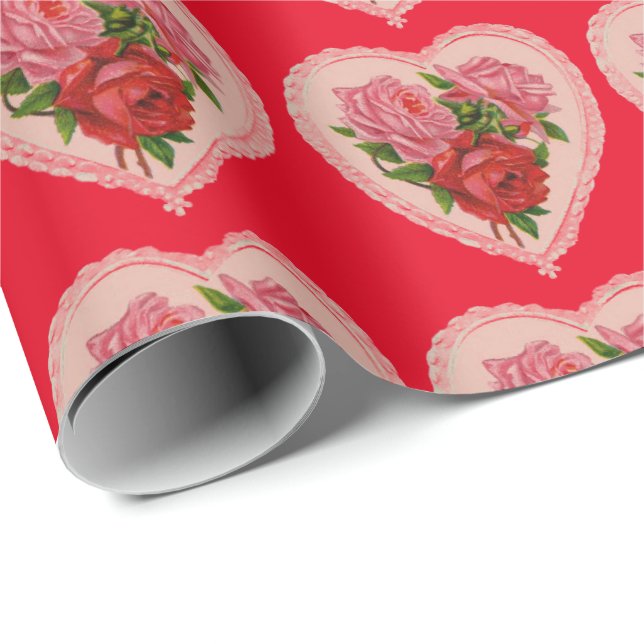 Hearts With Roses Wrapping Paper (Roll Corner)