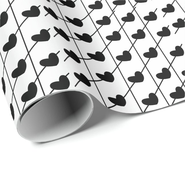 Hearts with Stripes Black and White Wrapping Paper (Roll Corner)