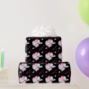 hearts with white bow romantic art design wrapping paper
