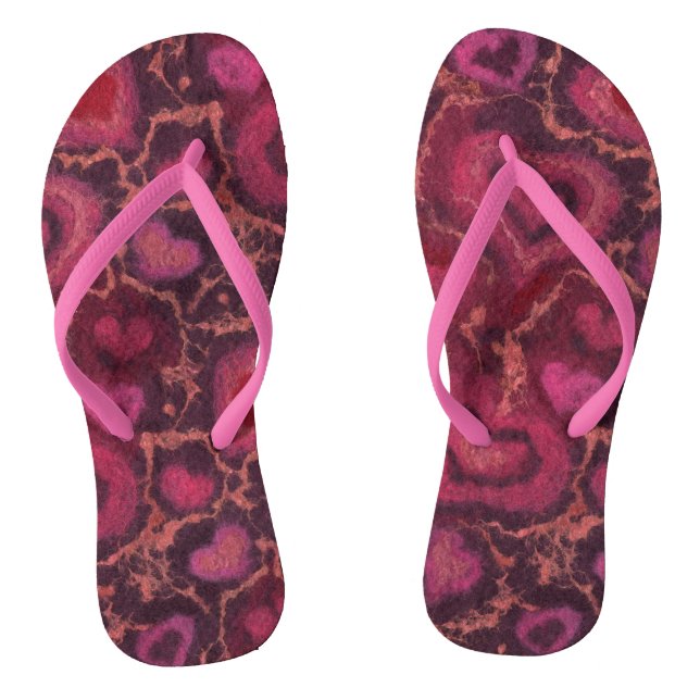 Hearts Wool Texture Romantic Love Valentine's Day Jandals (Footbed)