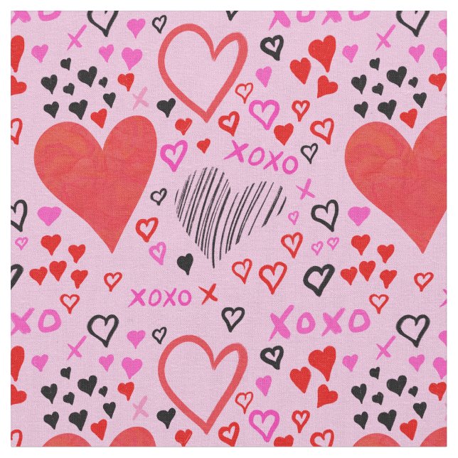 Hearts, XOXO Pink Pattern Fabric (Close Up)