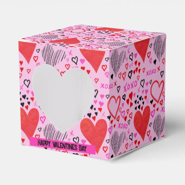 Hearts, XOXO Pink Pattern Paper Plates Favour Box (Front Side)