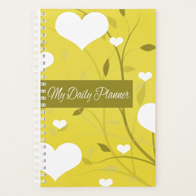 Hearts Yellow White Daily Planner (Front)