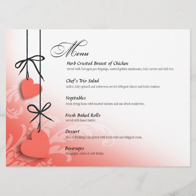 Heartstrings Dinner Menu peach (Front)