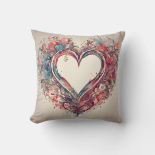Heartstrings- watercolor heart painting cushion