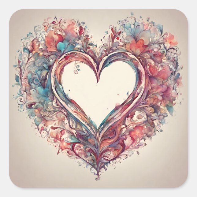 Heartstrings- watercolor heart painting square sticker (Front)