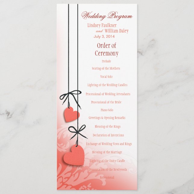 Heartstrings Wedding Program peach Programme (Front)