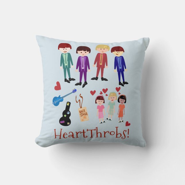 Heartthrobs Vintage Cartoon Character Retro Band Cushion (Front)