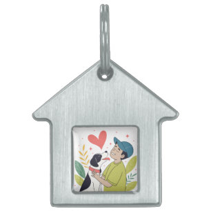 Heartwarming Boy Hugging Dog Pet ID Tag