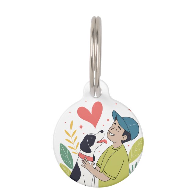 Heartwarming Boy Hugging Dog Pet ID Tag (Front)