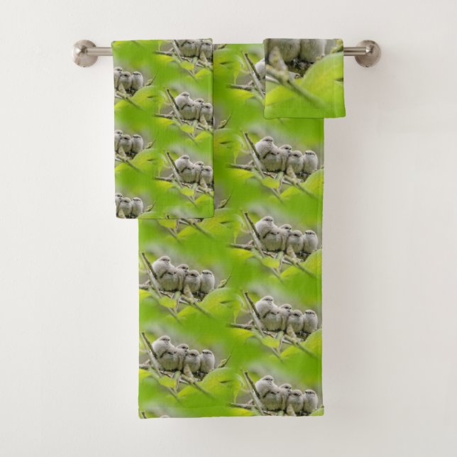 Heartwarming Cute Bushtits Songbirds Family Photo Bath Towel Set (Insitu)