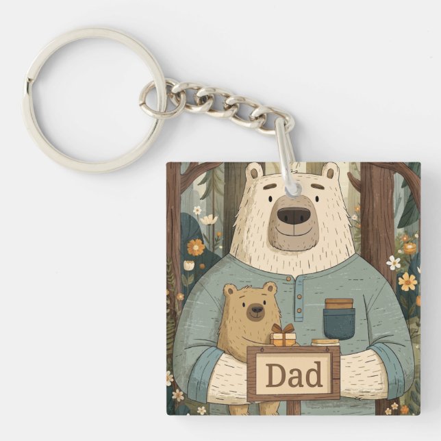 Heartwarming Father's Day Illustration of Bears Key Ring (Front)